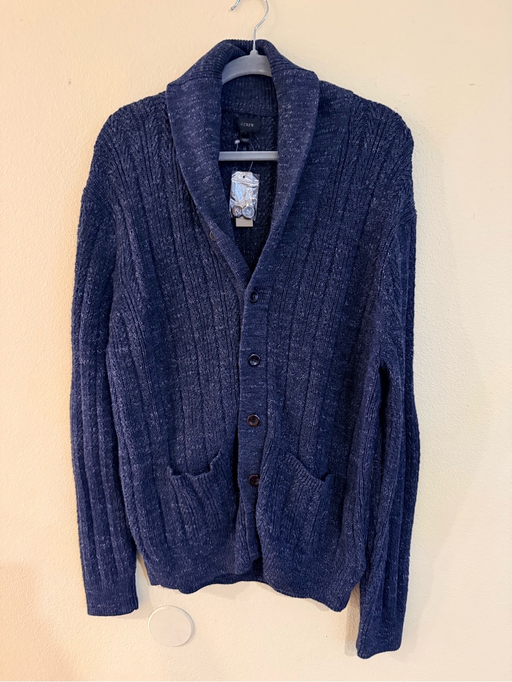 J. Crew Navy Shawl-Collar Ribbed Cardigan leather elbow patches nwt size large